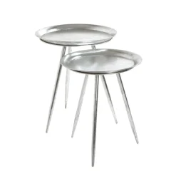 Table d'appoint ronde en Métal laqué Argenté petit modèle