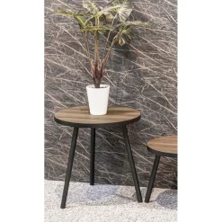 Table d'appoint ronde Grand modèle en Métal laqué Noir et plateau décor chêne