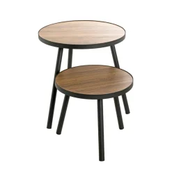 Table d'appoint ronde Grand modèle en Métal laqué Noir et plateau décor chêne