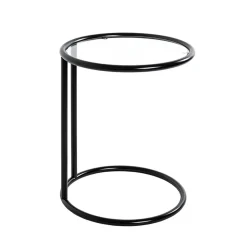 Table d'appoint ronde laquée noir mat plateau verre trempé