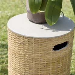 Table d'appoint ronde plateau en béton socle en bambou naturel HECTOR