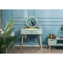 Table d'Appoint Scandinave en Bois 2 Tiroirs NISHIO - Verte