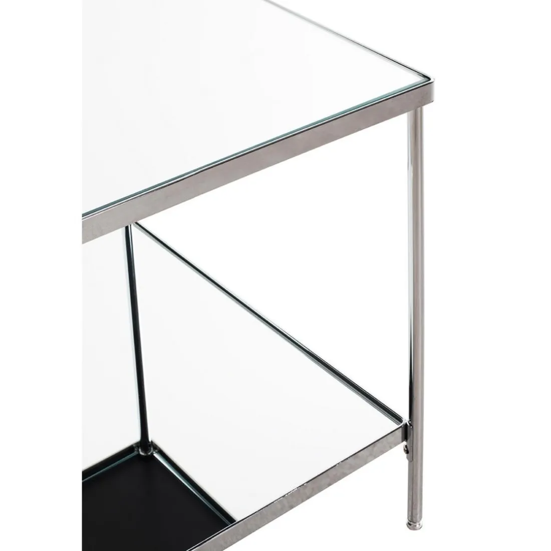 Table d'appoint étagères en verre miroir en acier chromé
