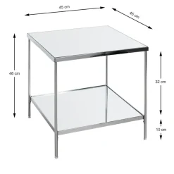 Table d'appoint étagères en verre miroir en acier chromé