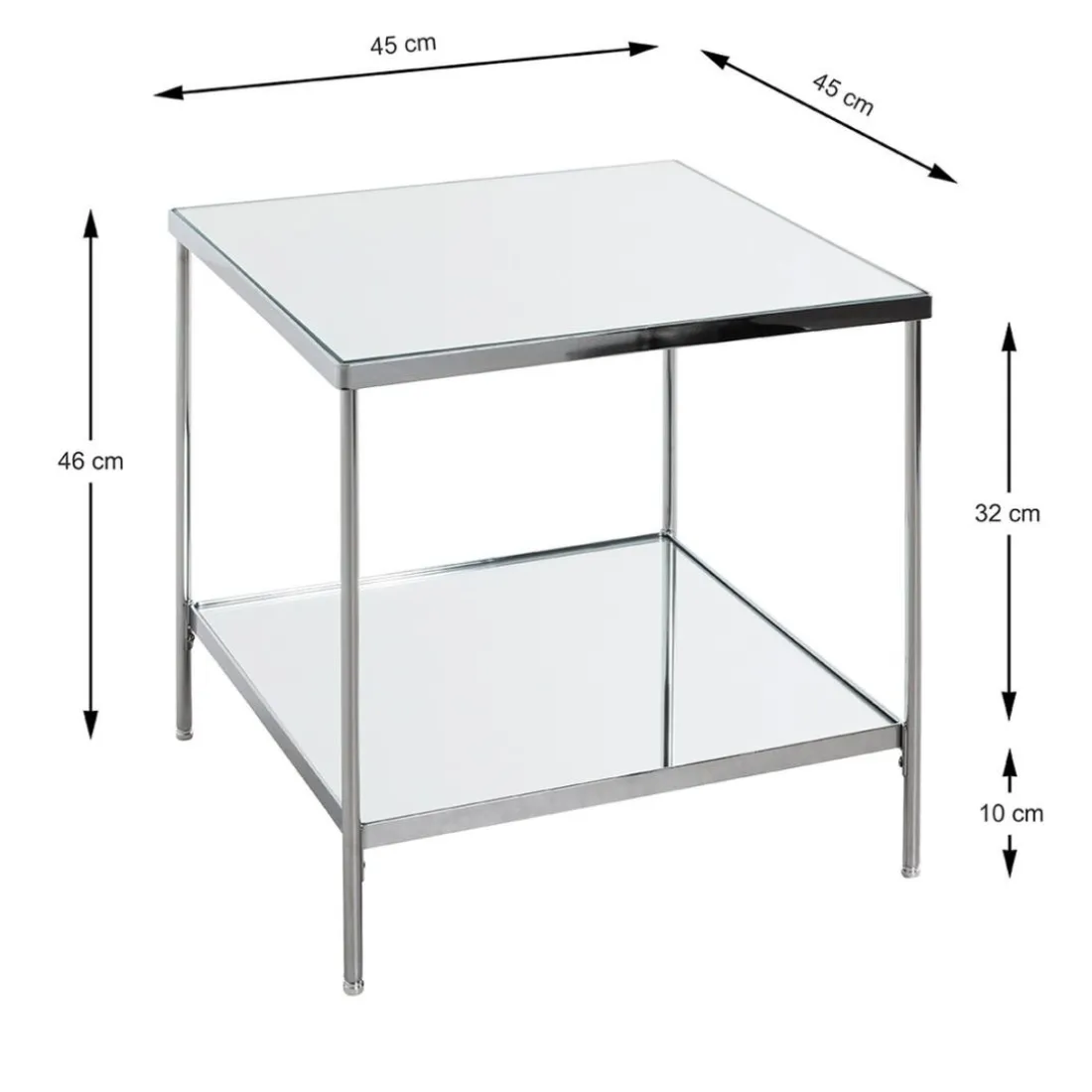 Table d'appoint étagères en verre miroir en acier chromé