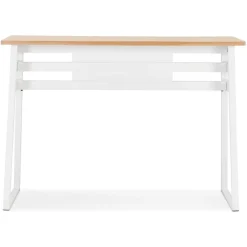 Table de bar haute 'NIKI' en bois finition naturelle et pied en métal blanc