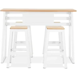 Table de bar haute 'NIKI' en bois finition naturelle et pied en métal blanc