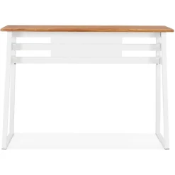 Table de bar haute 'NIKI' en bois massif et pied en métal blanc