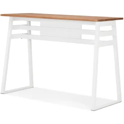 Table de bar haute 'NIKI' en bois massif et pied en métal blanc