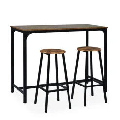 Table de bar style industriel avec ses 2 tabourets Jostin Bois et Métal Noir