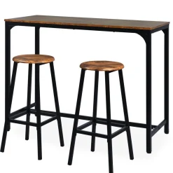 Table de bar style industriel avec ses 2 tabourets Jostin Bois et Métal Noir