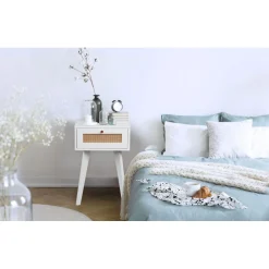 Table de chevet 1 tiroir avec cannage Dalgora Blanc