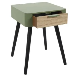 Table de Chevet 1 Tiroir En Bois Vert Kaki