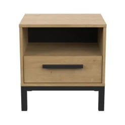 Table de Chevet 1 tiroir et 1 niche décor chêne et noir mat