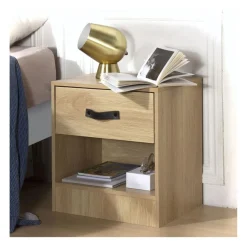 Table de chevet 1 tiroir et 1 niche en bois Beige