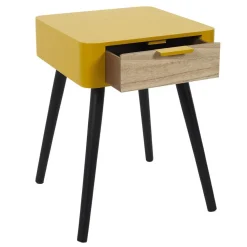 Table de Chevet 1 Tiroir En Bois Jaune Moutarde