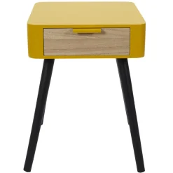 Table de Chevet 1 Tiroir En Bois Jaune Moutarde