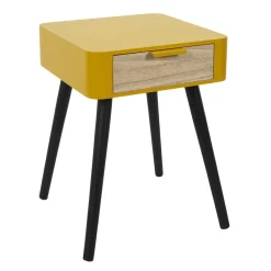 Table de Chevet 1 Tiroir En Bois Jaune Moutarde