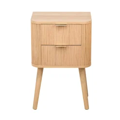 Table de Chevet 2 Tiroirs Naturel en Bois