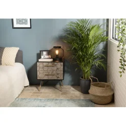 Table de chevet 2 tiroirs scandinave en Sapin et métal - DEBBIE