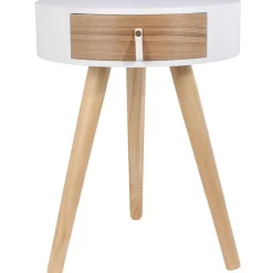 Table de Chevet en Bois Blanc et Beige NOURA