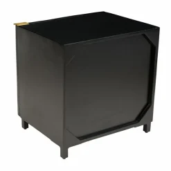 Table de chevet en bois de manguier massif avec 1 porte sculptée pieds en métal GLORIA noir