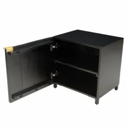 Table de chevet en bois de manguier massif avec 1 porte sculptée pieds en métal GLORIA noir