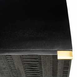 Table de chevet en bois de manguier massif avec 1 porte sculptée pieds en métal GLORIA noir