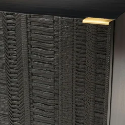 Table de chevet en bois de manguier massif avec 1 porte sculptée pieds en métal GLORIA noir