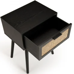 Table de chevet noir 1 tiroir cannage - MIKEL