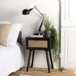 Table de chevet noir 1 tiroir cannage - MIKEL