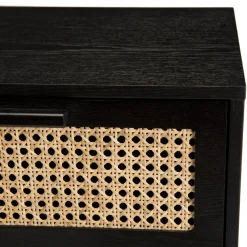Table de chevet noir 1 tiroir cannage - MIKEL