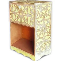 Table de chevet style oriental bois sculpté 1 porte Monbolyto Bois Jaune