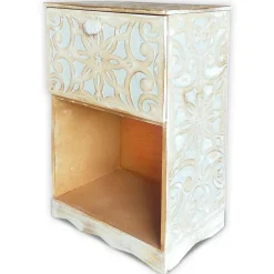 Table de chevet style oriental bois sculpté 1 porte Monbolyto Bois Gris