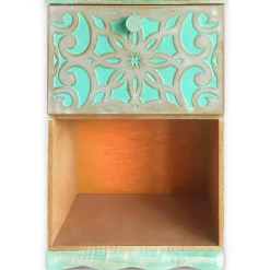 Table de chevet style oriental bois sculpté 1 porte Monbolyto Bois Vert