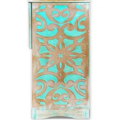 Table de chevet style oriental bois sculpté 1 porte Monbolyto Bois Vert