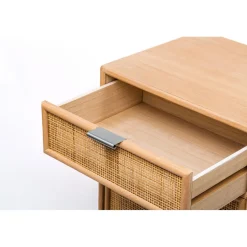 Table de chevet/appoint scandinave en bois et Cannage Rotin Marron