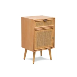 Table de chevet/appoint scandinave en bois et Cannage Rotin Marron