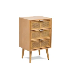 Table de chevet/chiffonnier scandinave en bois 3 tiroirs Cannage Rotin Marron