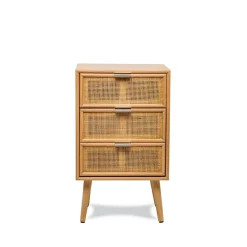 Table de chevet/chiffonnier scandinave en bois 3 tiroirs Cannage Rotin Marron