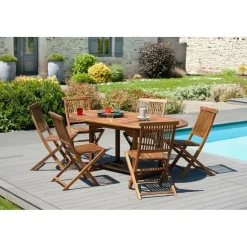 Table de jardin 4/6 personnes - ovale extensible 120/180 x 90 cm en bois Teck huilé