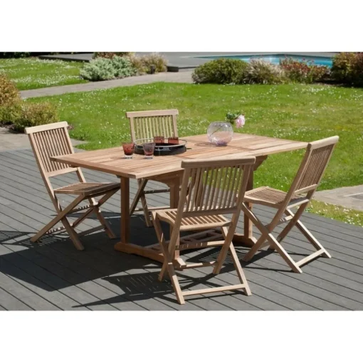 Table de jardin 4/6 personnes - rectangulaire extensible 120/180 x 90 cm en bois Teck