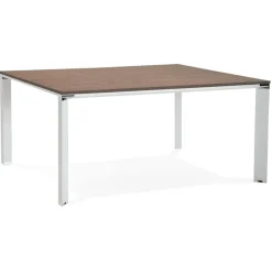 Table de réunion ou bureau bench 'XLINE SQUARE' en bois finition Noyer et métal blanc