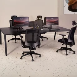 Table de réunion ou bureau bench 'AMADEUS SQUARE' en bois finition naturelle et métal noir