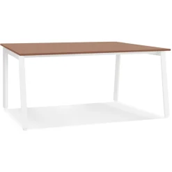 Table de réunion ou bureau bench 'AMADEUS SQUARE' en bois finition Noyer et métal blanc