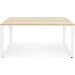 Table de réunion ou bureau bench 'BAKUS SQUARE' en bois finition naturelle et métal blanc