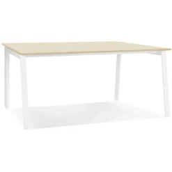 Table de réunion ou bureau bench 'AMADEUS SQUARE' en bois finition naturelle et métal blanc