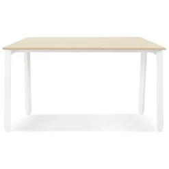 Table de réunion ou bureau bench 'AMADEUS SQUARE' en bois finition naturelle et métal blanc