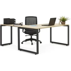 Table de réunion ou bureau bench 'BAKUS SQUARE' en bois finition naturelle et métal blanc