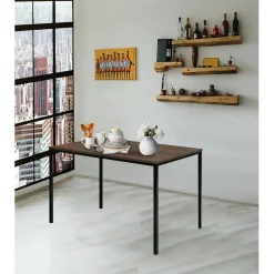 Table de salle à manger en métal noir et en bois finition Marron